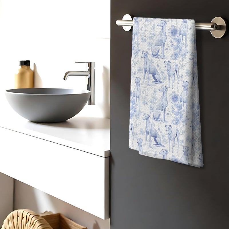 Nipil Chinoiserie Greyhound Kitchen Towels,Greyhound Dog Gifts Decorative Hand Towels,Blue and White Grandmillennial Botanical Dog Floral Dish Tea Towels for Kitchen Bathroom, 16x24 Inch - Image 3